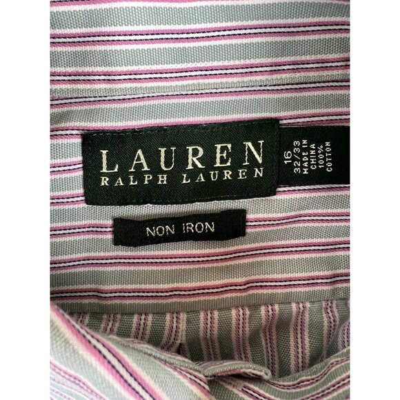 LRL Lauren Ralph Lauren Mens Long Sleeve Button Down Shirt Gray Striped 16 32/33 - Picture 5 of 10